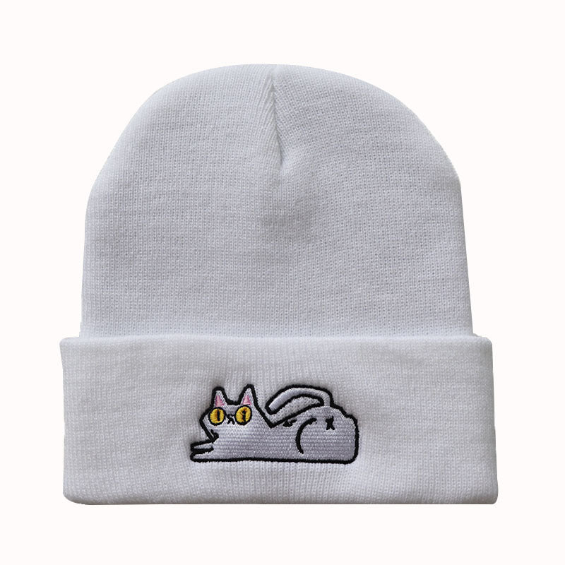 XP Streetwear Embroidered Cat Beanie – Winter Knit Hat