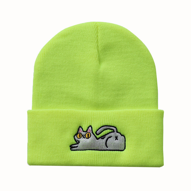 XP Streetwear Embroidered Cat Beanie – Winter Knit Hat