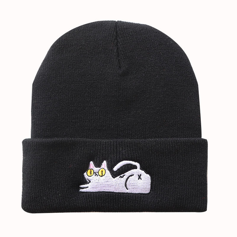 XP Streetwear Embroidered Cat Beanie – Winter Knit Hat