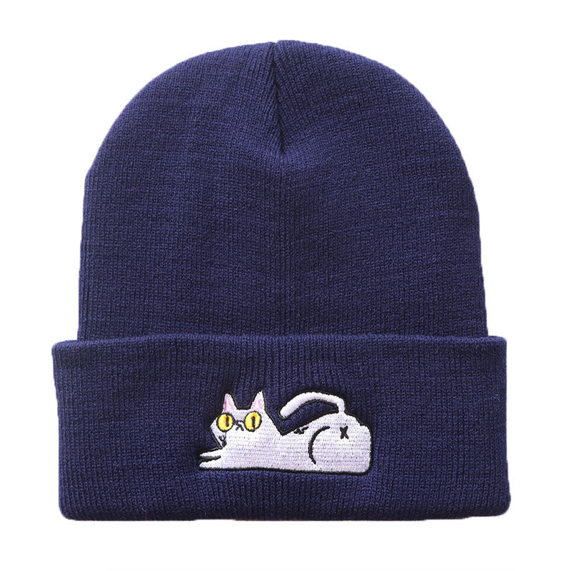 XP Streetwear Embroidered Cat Beanie – Winter Knit Hat