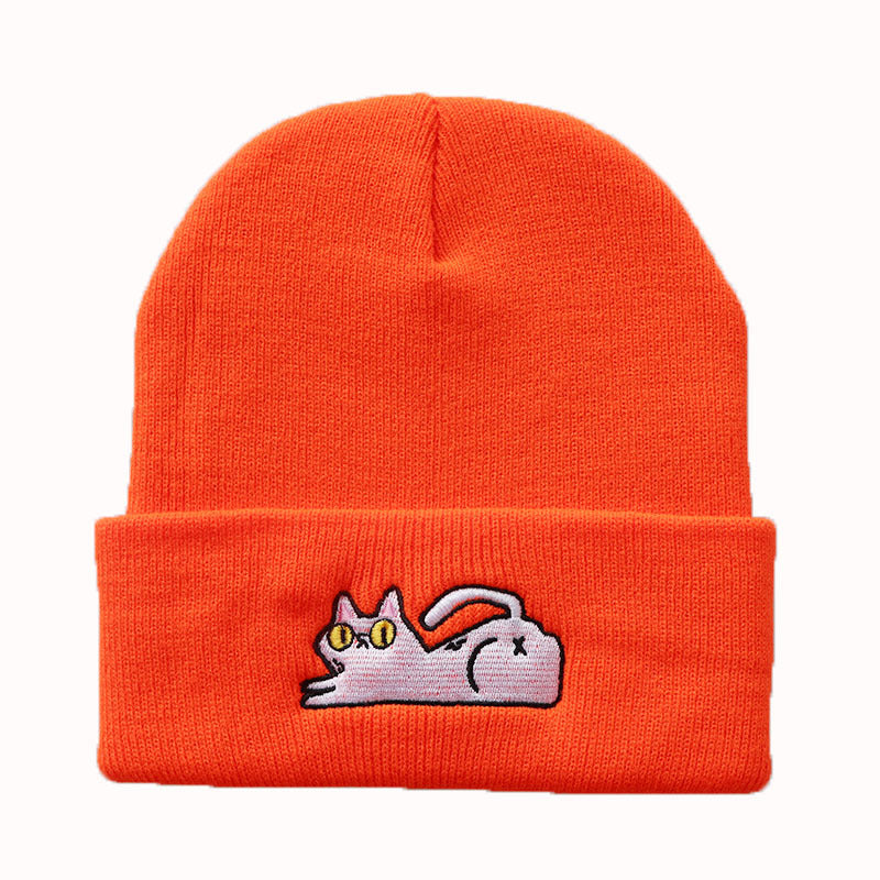 XP Streetwear Embroidered Cat Beanie – Winter Knit Hat