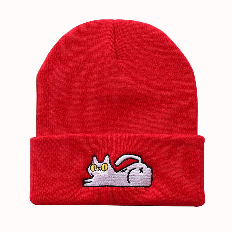 XP Streetwear Embroidered Cat Beanie – Winter Knit Hat