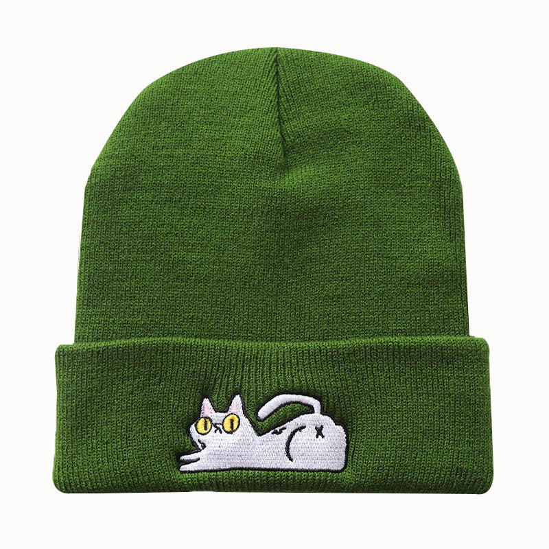 XP Streetwear Embroidered Cat Beanie – Winter Knit Hat