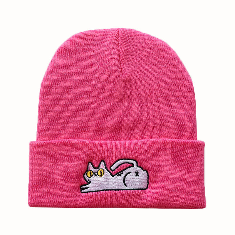XP Streetwear Embroidered Cat Beanie – Winter Knit Hat