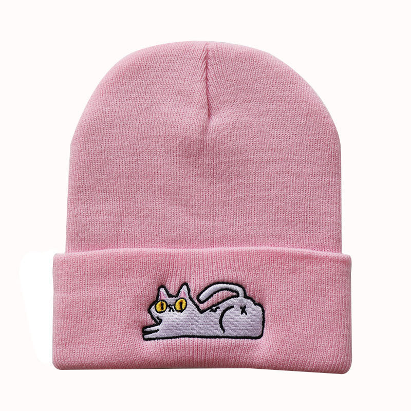 XP Streetwear Embroidered Cat Beanie – Winter Knit Hat