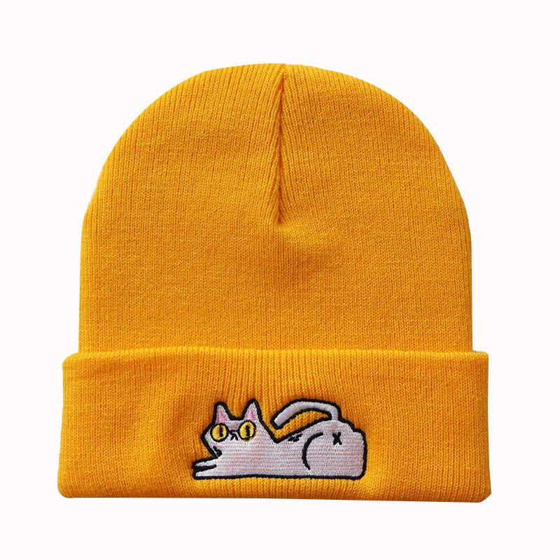 XP Streetwear Embroidered Cat Beanie – Winter Knit Hat